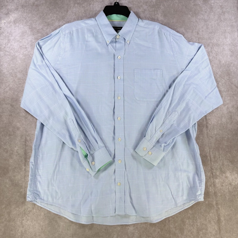 Fairway & Greene Button Down Shirt Men XL‎ Blue Houndstooth Long Sleeve Cotton